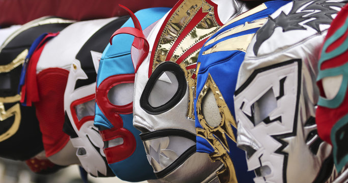 A Line of Lucha Libre Luchador Masks
