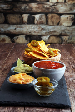 Nachos Tortilla Chips and jalapeños Chili Peppers or Mexican ch