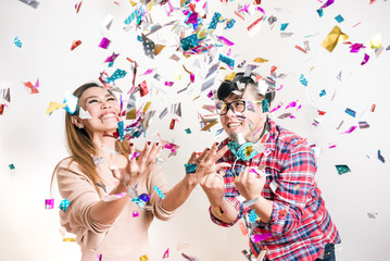 Asian People Having Fun in Celebrate Party - Surprise and Excite Emotion for Stock Photo