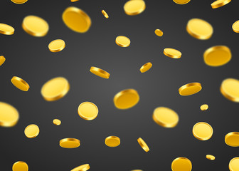 Falling coins, falling money, flying gold coins, golden rain. Jackpot or success concept. Seamless background.