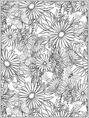 Floral seamless pattern with butterflies and bees  in realistic botanical style. Print