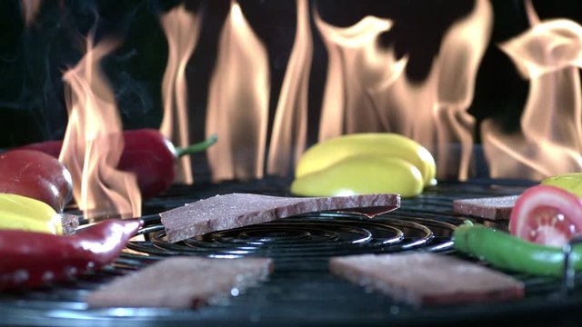 barbecue is burning for vegetables and meats