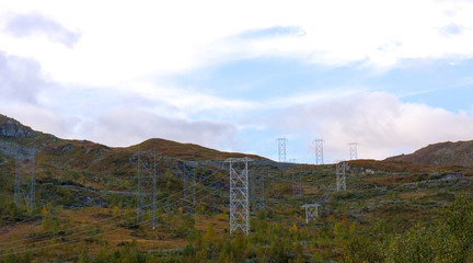 Hydro electric power lines crossing mountainn