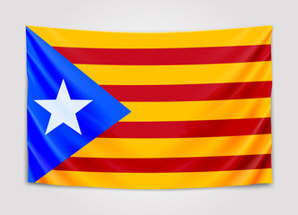 Hanging flag of Catalonia. Catalonia referendum. National flag concept.