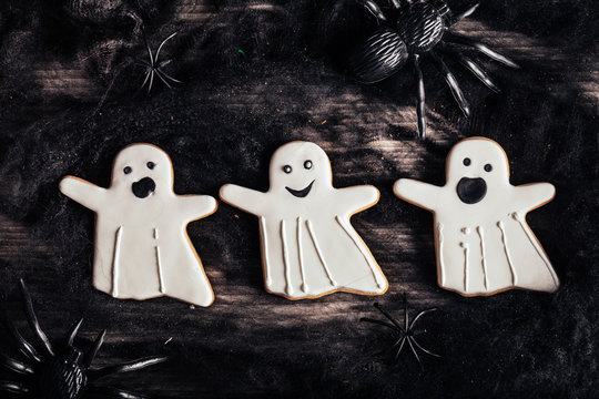 Halloween Biscuits over a Black Spider Web