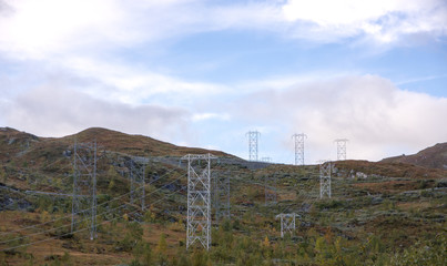 Hydro electric power lines crossing mountainn