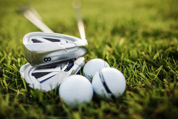Playing golf - shot of golf ball with golf club
