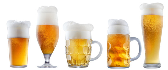 Mug of frosty light beer with foam isolated on a white background