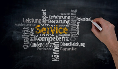 Service Cloud wird von Hand auf Tafel geschrieben