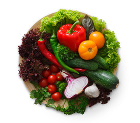 Fresh vegetable assortment isolated on white