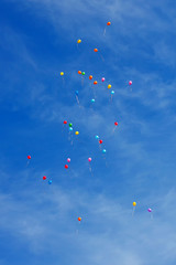 colorful balloons on blue sky background