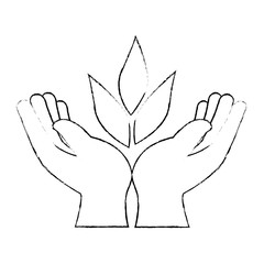 hands human protection with leafs
