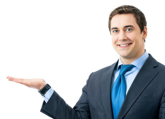 Business man showing, isolated