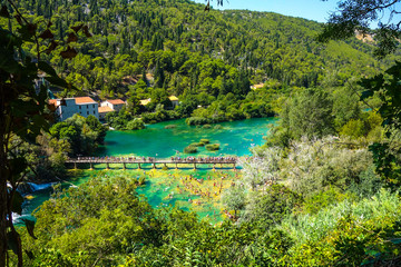Popular Krka national park with people in Croatia