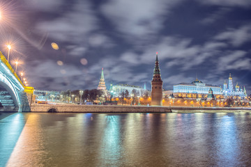 Fototapeta premium Stunning night view of Kremlin in the winter, Moscow, Russia