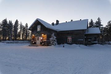 House in the village in winter