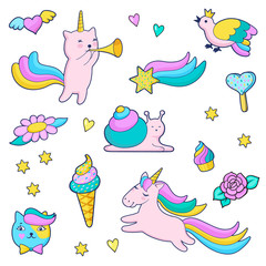 Set of fashion patch badges for girls