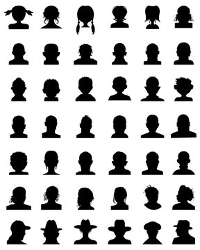 Black silhouettes of different avatars on a white background