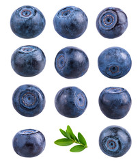 Set fresh blueberry isolated on white background