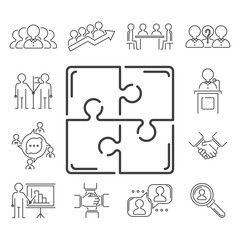 Business teamwork teambuilding thin line icons work command management outline human resources concept vector illustration