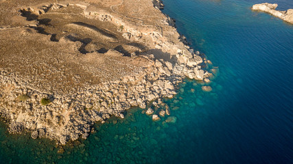 Aerial View of historic Village Lindos on Rhodes Greece Island