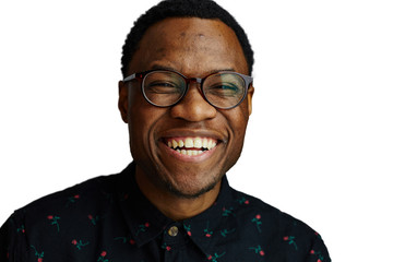 attractive young black male studio smiling at camera and laughing - Powered by Adobe