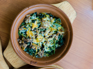 Mushroom and spinach with melted cheese