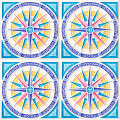 Traditional italian square tiles, set of four, with blue and white decoration
