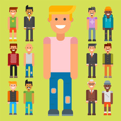 Group of men portrait different nationality friendship character team happy people young guy person vector illustration.