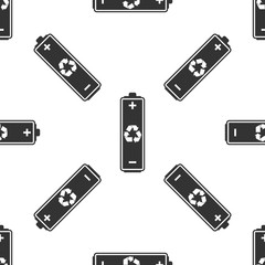 Battery with recycling symbol icon seamless pattern on white background. Flat design. Vector Illustration