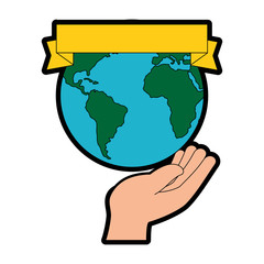 hand human protection with world planet