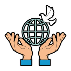 hands human with dove of peace and planet