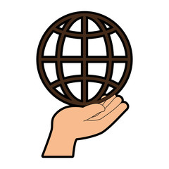 hand human protection with world planet