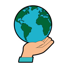 hand human protection with world planet
