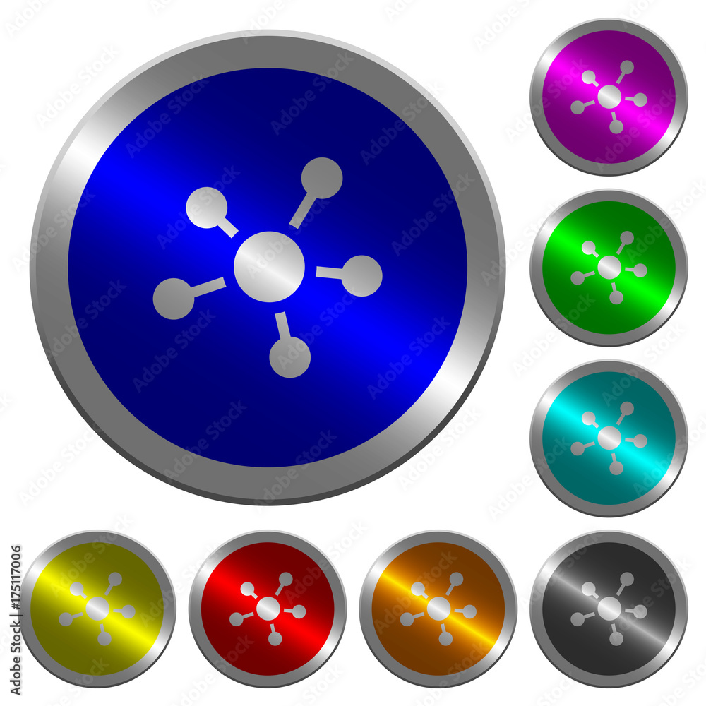 Poster network connections luminous coin-like round color buttons