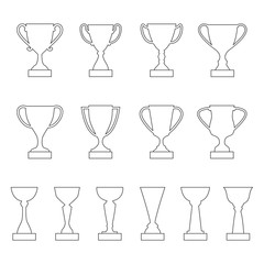 Set of contours of award cups and trophies, vector illustration