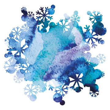 Snow bouquet, handmade painted background, purple and blue watercolor image, abstract vector design art