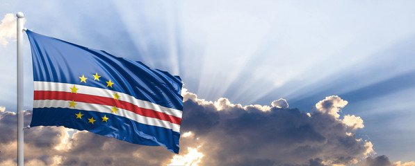 Cape Verde flag on blue sky. 3d illustration