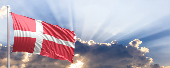 Denmark flag on blue sky. 3d illustration