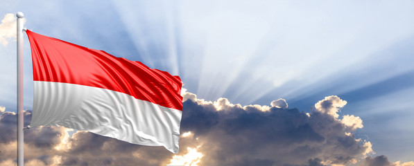 Indonesia flag on blue sky. 3d illustration