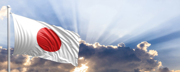 Japan flag on blue sky. 3d illustration