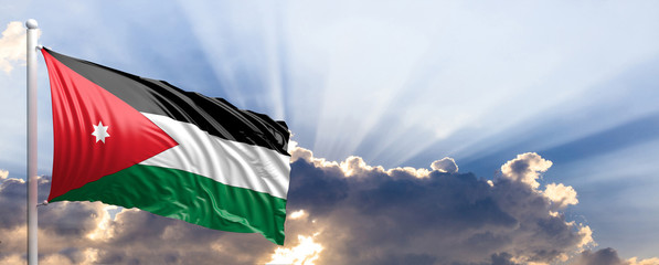 Jordan flag on blue sky. 3d illustration