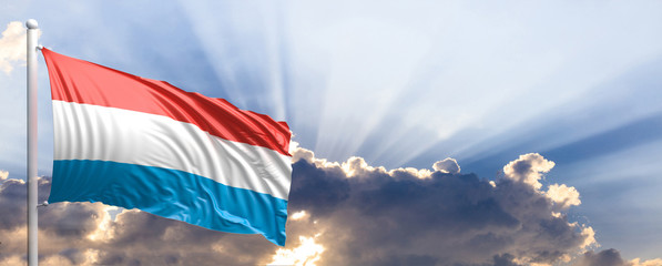 Luxembourg flag on blue sky. 3d illustration - obrazy, fototapety, plakaty