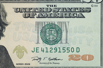 Close up on US dollar banknotes. U.S. Federal reserve system on US Dollar banknotes. Shooting by...
