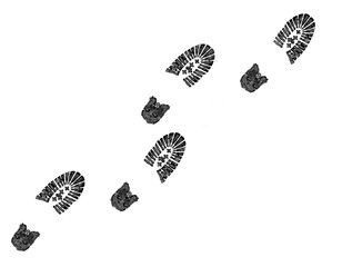 shoe print isolated on a white.Concept silhouette of boots