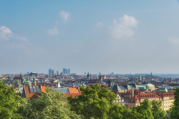 Fototapeta na wymiar View of Prague with a new skyscrapers on the background, Czech republic