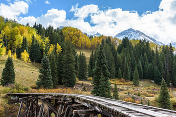 Colorado Autumn Scenery - Abandoned Trestle Bridge Near Telluride