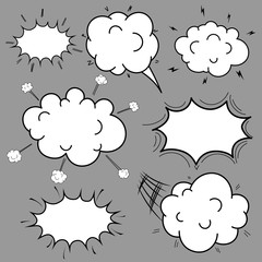 Set of Cartoon, Comic Speech Bubbles, Empty Dialog Clouds in Pop Art Style.