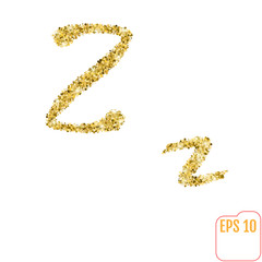 Gold rush. Gold alphabetic letter z. Vector gold alphabet. Font with golden glitter. Letter 