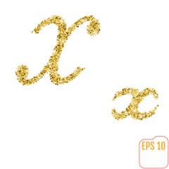 Obraz premium Gold rush. Gold alphabetic letter x. Vector gold alphabet. Font with golden glitter. Letter 